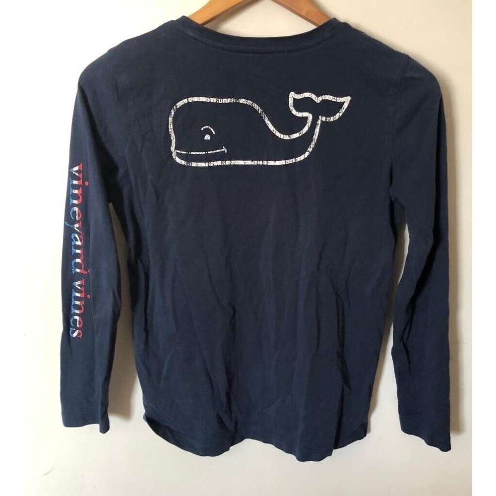 Vineyard Vines Boys Long Sleeves Whale Logo T-Shirt Blue Sz L (14)